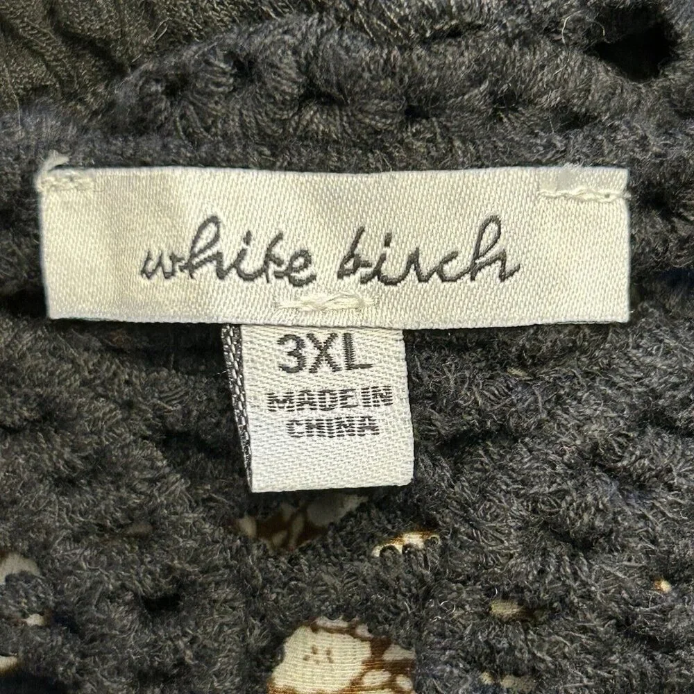 White Birch Top Blouse Plus Size 3XL Black Crochet Long Sleeve Stretch V-Neck